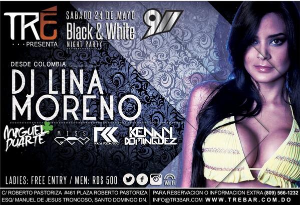 AlfredoLamarche's tweet photo. @BoncheroRD Black &amp; White Party #TréBarPresenta @DJ_MiguelDuarte @LINAMORENODJ @DjMissGem reventando |24 MAYO http://t.co/E0sPVfmTnD
