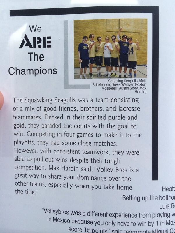 davisweaver's tweet photo. So glad the yearbook came in with the clutch shoutout to the squawking seagulls #champs http://t.co/T2q8SrLB4r