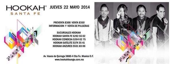 GrupoHookah's tweet photo. Llego el día! A tan sólo unas horas de este gran concierto con los @Fab90s será una noche increíble! #HOOKAHSANTAFE http://t.co/hOV5bxGG2L