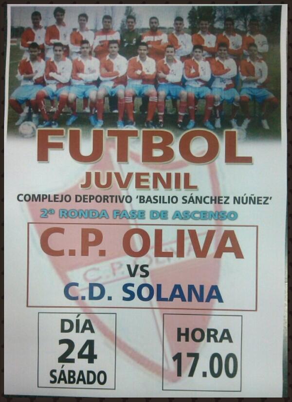 22Hernandez85's tweet photo. @CPOLIVA juveniles fase de ascenso...si no te pierdes la final de champions,te vas a perder esto??? Apoya al equipo. http://t.co/cB35w2KLAz