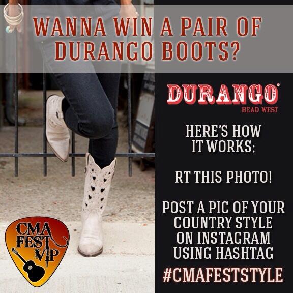 BigStarCountry's tweet photo. Show us your #CMAFestStyle on Instagram for a chance to win a pair of @DurangoBoots for #CMAFest! http://t.co/qW2zpXBecg