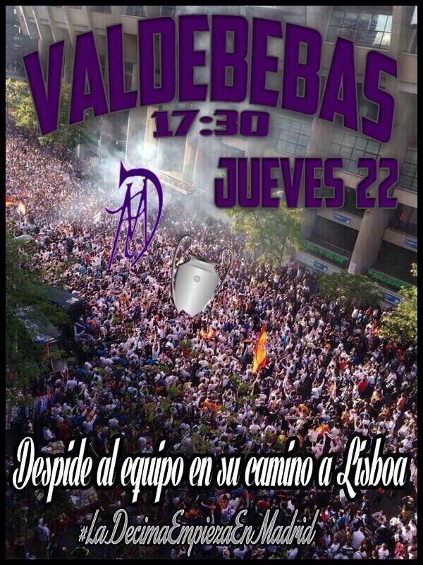 real_pasion's tweet photo. ¡¡A las 17:30 TODOS A VALDEBEBAS!! A despedir a nuestro equipo como se merece.. #LaDecimaEmpiezaEnMadrid http://t.co/72TkN74RCQ