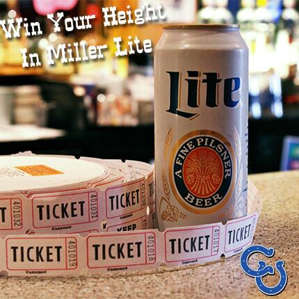 CUSaloon's tweet image. Buy a 16oz can of Miller Lite and be entered in a chance to win your height in cases of Miller Lite.