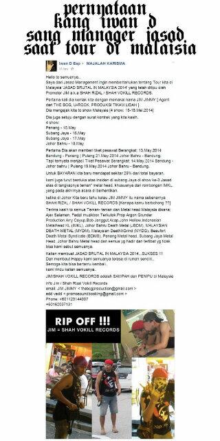 Penjelasan <a href="/iwan_esp/">IWAN 'D' ESP</a> tentang Jasad Tour In Malaysia 2014 dan RIP OFF Promotor Malaysia kemarin. | <a href="/Jasad_bdm/">JASAD OFFICIAL</a>
