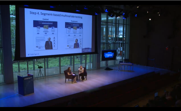 MarketingSherpa's tweet photo. .@SelenaLBlue and @s_e_pasini taking the #WebOpt14 audeince through @AmericanExpress multivariate testing strategy. http://t.co/gaCNAOj65Z