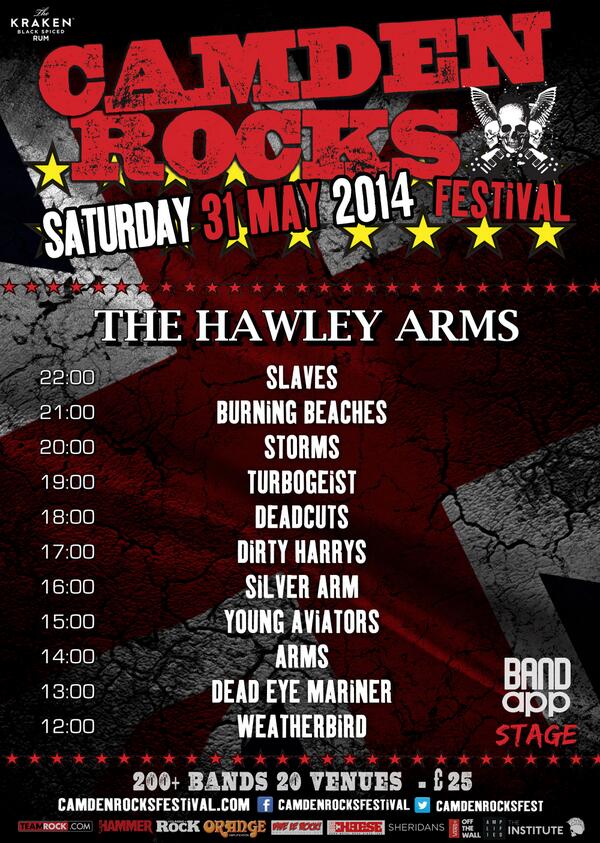 CamdenRocksFest's tweet photo. Venue lineup > @TheHawleyArms @BandApp feat @Slaves @BurningBeaches &amp; more > http://t.co/Vt8PjOLnww http://t.co/jsU5XDujSI