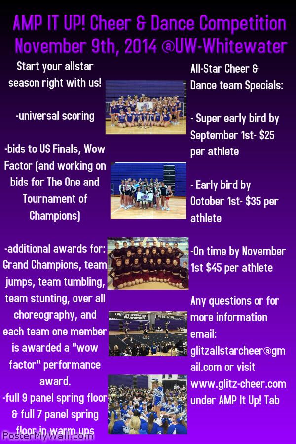 AMP IT UP cheer and Dance competition in Whitewater WI date has been chosen!
