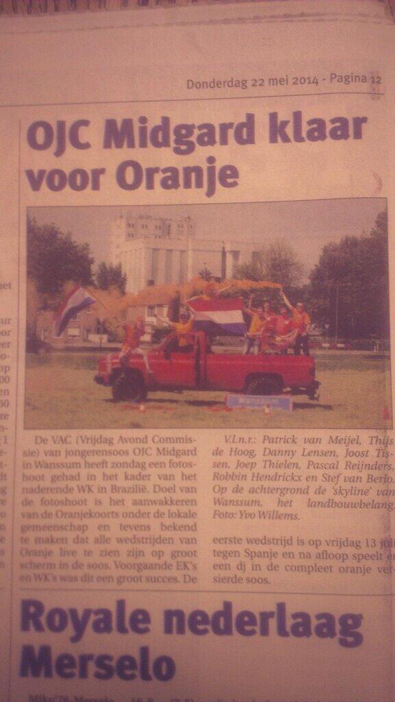 OJC_Midgard's tweet photo. Ook in de Peel en Maas aandacht voor OJC Midgard. Alle wedstrijden van oranje live op groot scherm tijdens het wk http://t.co/TZhJsLJdKt