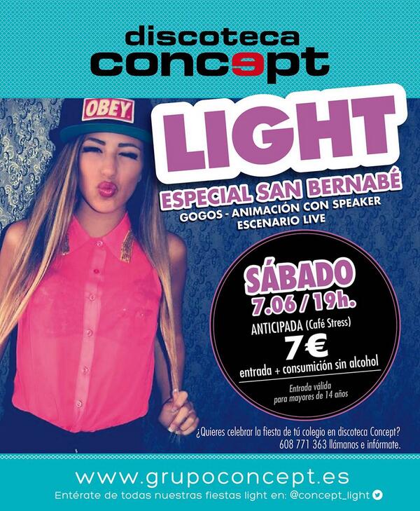 concept_light's tweet image. Sábado 7 de Junio... ¡ESPECIAL SAN BERNABÉ en #ConceptLight! Gogos, Animación, Speaker, Scenario Live... ¡A GOZAR! ;)