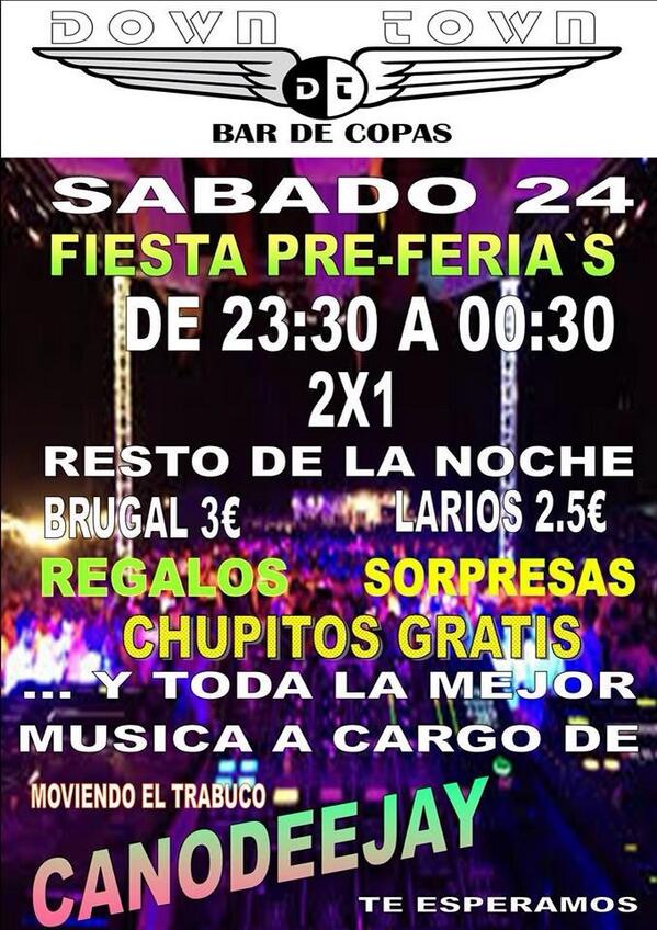 DownTown_copas's tweet photo. FIESTA PRE-Ferias!! 2x1 en copas de 23:30 a 00:30 🍸
CHUPITOS GRATIS!! Y todo esto con el gran @canodeejay ✌️ NOFALTES http://t.co/e7xnpSYIGu