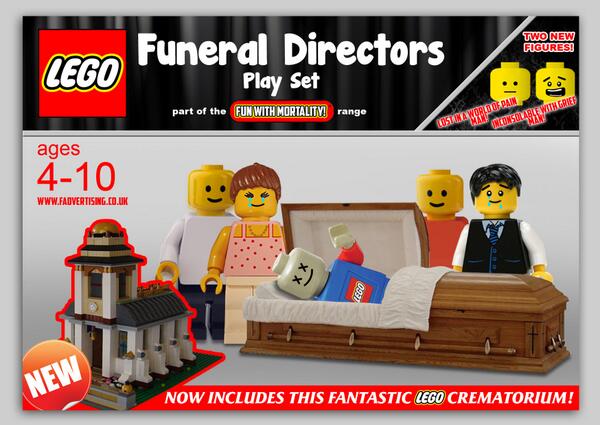 Falseadverts's tweet photo. New Lego Funeral Directors Playset out now http://t.co/CJBuA1d2rM