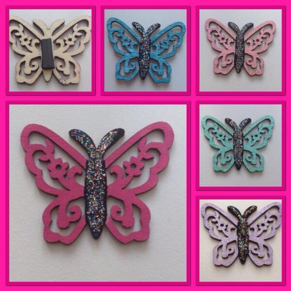 Lace effect butterfly magnet, available in hot pink, pale pink, purple, green and blue, £1.50 each