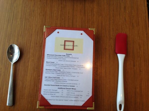 FiveGraces's tweet photo. Dessert comes with a spatula to politely and properly clean your plate. #restaurantmartin #SantaFe http://t.co/SzTvRez2PP