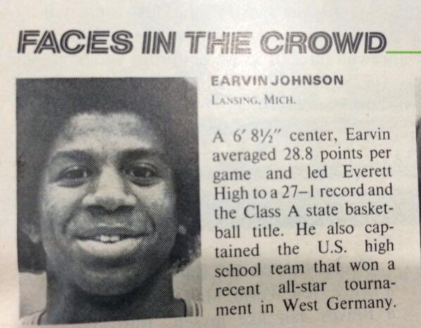 darrenrovell's tweet photo. Sports Illustrated's "Faces In The Crowd": Magic Johnson (May 23, 1977) http://t.co/gHBIqpoYmq