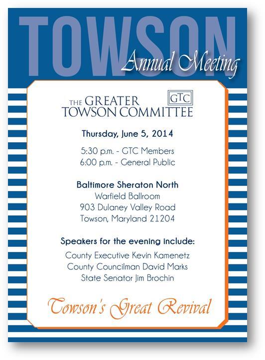 The_GTC_'s tweet photo. Join The Greater Towson Committee at its Annual Meeting June 5th at The Baltimore Sheraton North! See you there! http://t.co/2tunfydC05