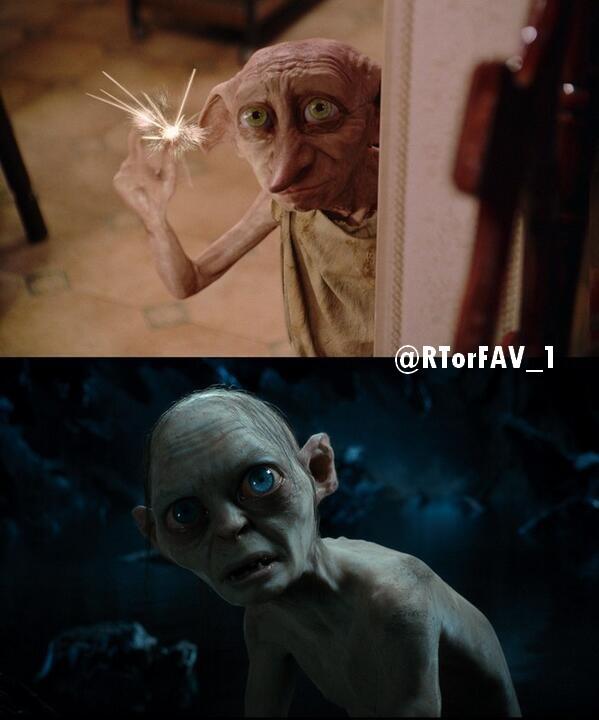 REQUESTED RT for Dobby (Harry Potter)FAV for Gollum (Lord of the Rings). 