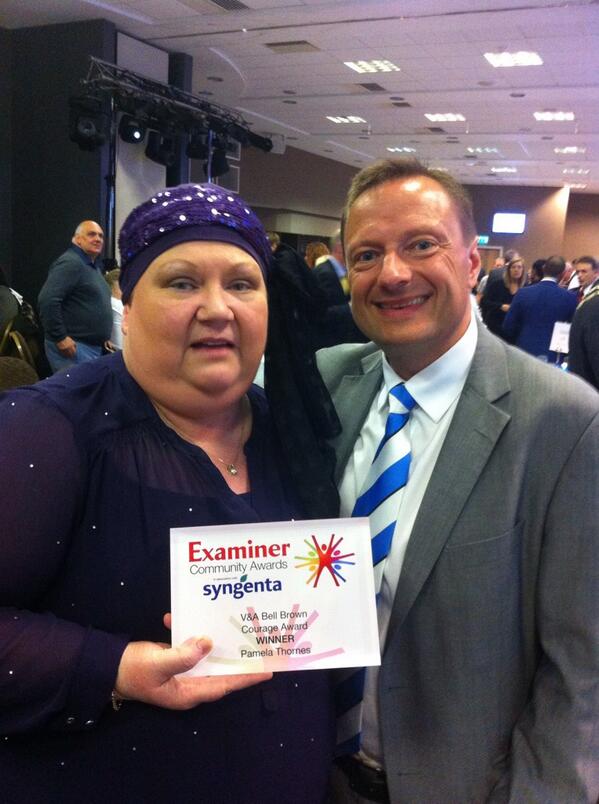 JasonMcCartney's tweet photo. Awesome - the Courage Award goes to the inspirational @PamThornes @CommunityAwards  #ECA14 http://t.co/OWwQj3OL86