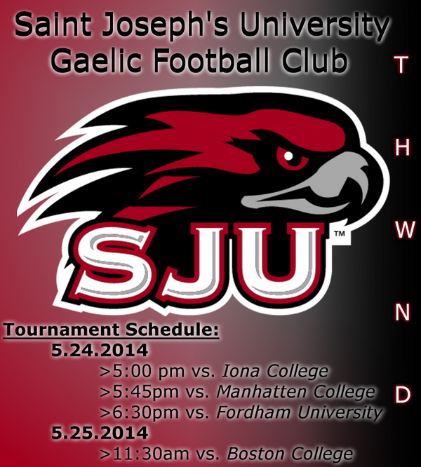 Here's the schedule for <a href="/SJU_GFC/">SJU Gaelic Football </a> for this weekend's <a href="/NCGAA/">NCGAA</a> National Championship.  #THWND #Collegiategaelic