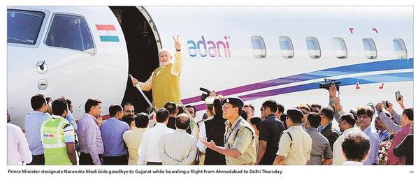 Naveen Gaur on X: #PM designate #Modi using #Adani plane to come to #Delhi  from #Ahmedabad, #IndianExpress, 23/05/2014  / X
