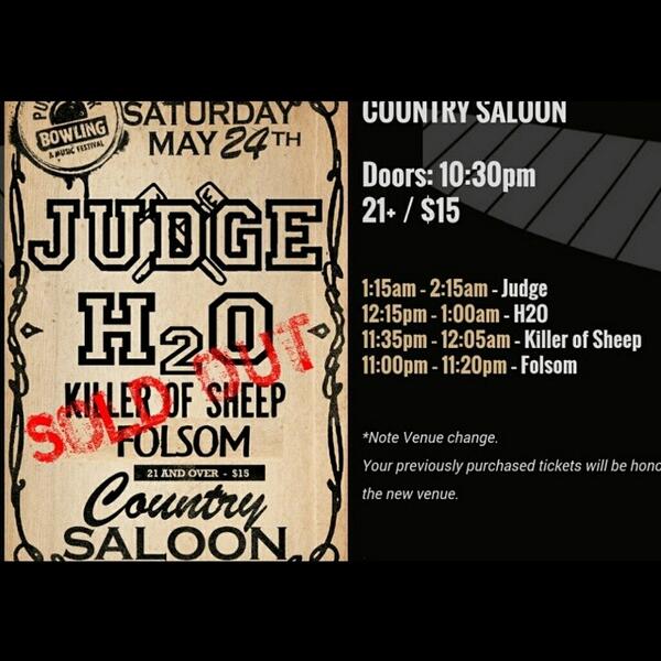 FolsomLV's tweet photo. Only 2 days until Judge, H20, Folsom. We can't wait to get rowdy at #punkrockbowling with yall on Saturday. http://t.co/HJn5Dxzk8m
