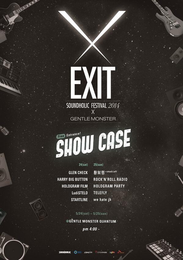 soundholicSHOW's tweet photo. [ 쇼케이스 D-1 ] ≪사운드홀릭 페스티벌 2014 EXIT x 젠틀몬스터≫의 쇼케이스가 내일부터 진행됩니다! 자세한 사항은https://t.co/8B7Am7oyjw를 참고하세요! http://t.co/A3JXM4rrw8