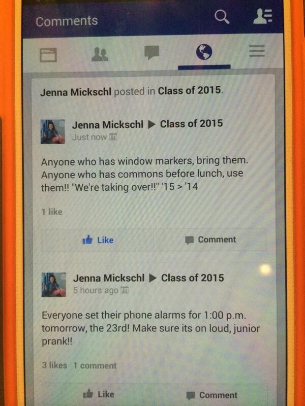 _Natey_P's tweet photo. Don't worry @JennaMickschl1 the class of 2014 will keep you in mind (; #ClassOf2014 14>15 http://t.co/7PDouJKoSu
