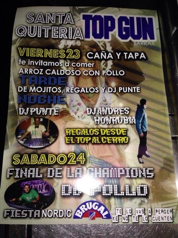 jordi_reolid's tweet photo. Hoy el @Topgunbarrax sale volando d la C/Charco n*9 ✈️✈️ y sino mira... #SantaQuiteria2014!! Y QUE NO TE LO CUENTEN!! http://t.co/mziTHW5xzn