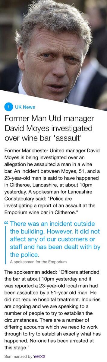 actionmansaha's tweet photo. Former Man Utd manager David Moyes investigated over wine bar 'assault' #David #Moyes. http://t.co/LN6jBFNrwv http://t.co/aIkums3Msw