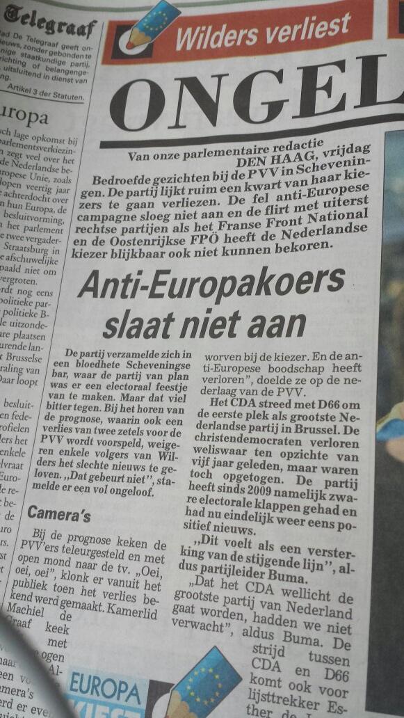 Tim_Houben's tweet photo. Nou, de vraag of we meer of minder Geert in Europa willen is bij deze ook beantwoord. Nu nog in NL. http://t.co/fVv25AtHvX
