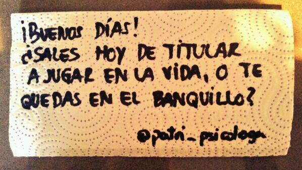 Patri_Psicologa's tweet photo. Buenos días Mañana, Champions. Calentando motores ¿Sales hoy de titular o te quedas en el banquillo de la vida? http://t.co/0h2eTpDQHu
