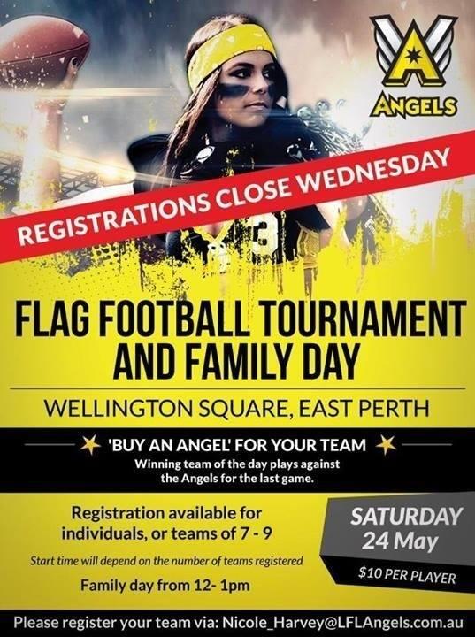 IcyCrownAus's tweet photo. Don't forget to come down to Wellington Square tomorrow and show your support #WAAngels #flagfootball #Perth #charity http://t.co/UmP364D7B8
