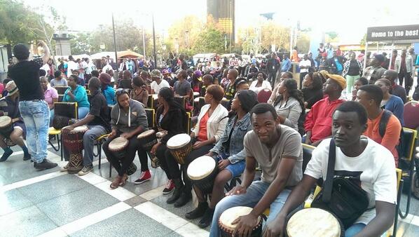 AFRIDRUM's tweet photo. drumming circle at the state thaetre..waar was jy?..#afridrum http://t.co/AeEYIbUKAq