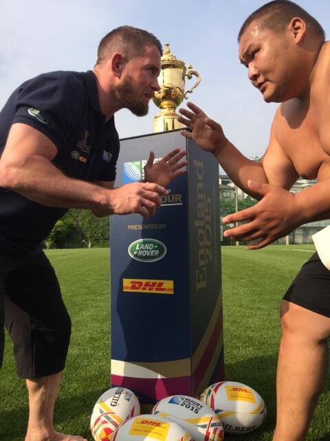 ShaneWilliams11's tweet photo. Bit of a mismatch here! Thank you @DHL_Rugby for a fantastic experience during the RWCTT #anythingispossible”. http://t.co/oY55VQQngY