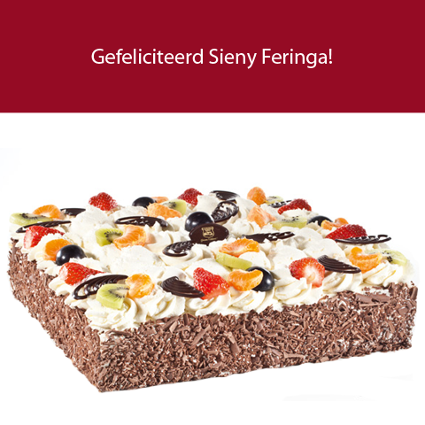 En de winnaar van de taart is: Sieny Feringa. Van harte gefeliciteerd. Wij wensen iedereen een goed weekend!