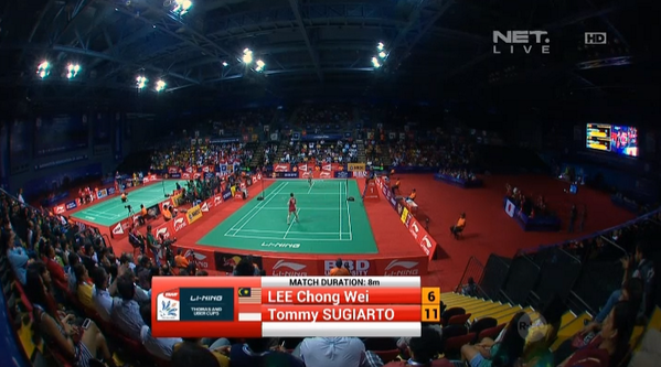 netmedia_info's tweet photo. Set pertama Tommy Sugiarto vs Lee Chong Wei 11-6 #NETThomasCup http://t.co/ABSmFYK13s