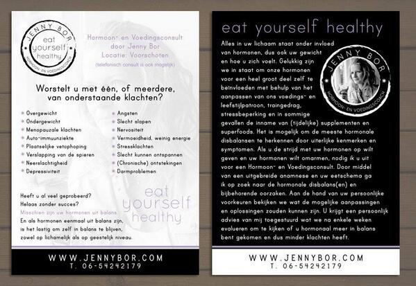 A6 #ontwerp voor Jenny Bor #Hormoon en #voedingscoach meer info: jennybor.nl flyer: