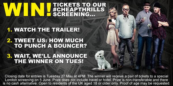 PLAION_PICSUK's tweet photo. Watch the #CheapThrills trailer - http://t.co/s95xFREHXU - and win exclusive screening tickets! See pic for details: http://t.co/lYlln7OtnQ