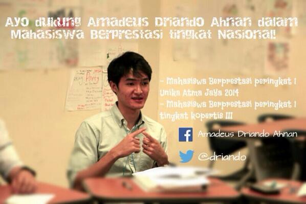ferdyisk's tweet photo. Dukung @driando dalam Mawapres tingkat Nasional 2014! http://t.co/yA07uu89fK