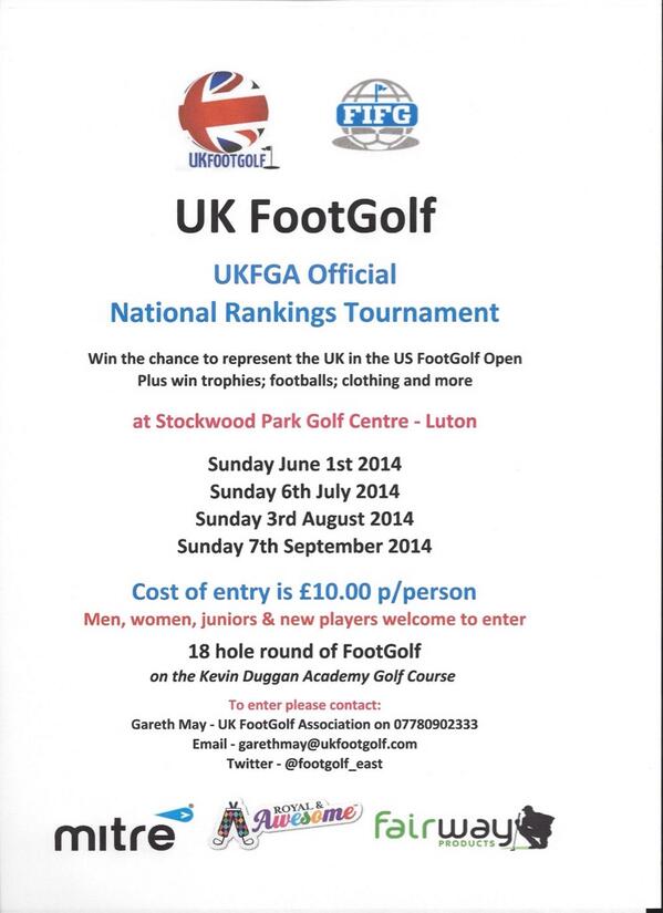 UK FootGolf East HQ (@footgolf_east) on Twitter photo UK FootGolf National Rankings Tournament <a href="/SParkGOLF_Luton/">stockwood park golf </a> Sunday 1st June 12:30 registration £10.00 entry <a href="/UKFootgolf/">UK FootGolf</a> UK FootGolf National Rankings Tournament <a href="/SParkGOLF_Luton/">stockwood park golf </a> Sunday 1st June 12:30 registration £10.00 entry <a href="/UKFootgolf/">UK FootGolf</a>