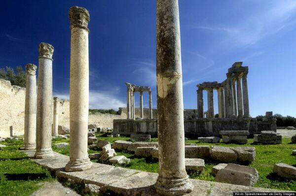 Ancient Roman architectural ruins in Dougga, Tunisia.