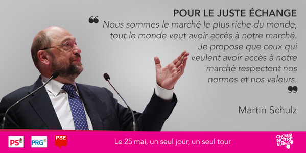 partisocialiste's tweet photo. Dimanche votez pour le juste échange avec @MartinSchulz ! #NotreEurope #NowSchulz http://t.co/GEUAA6xKHr