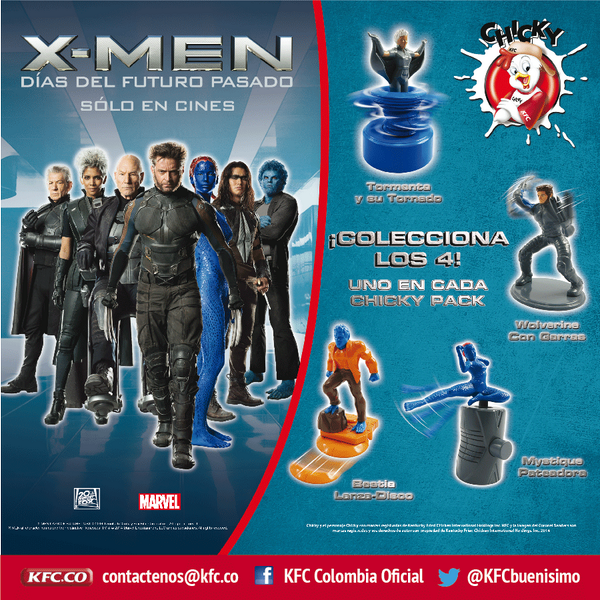 kfccolombia's tweet photo. #Chickypack Colecciona tu muñeco X-MEN. Válido en Bogotá, Medellín, Cali, Palmira, Armenia, Ibague y Villavicencio. http://t.co/RIB9AMmMBa