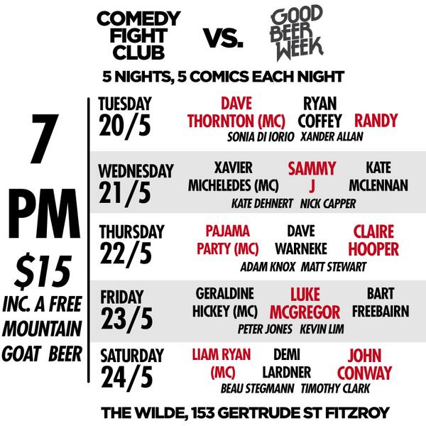 ComedyFightClub's tweet image. RT for your chance to win a FREE double pass, &amp;amp; a FREE BEER, to Comedy Fight Club V's @GoodBeerWeek tonight.