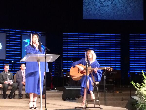 NewcastlePacer's tweet photo. @Bridge_Creek_MS seniors Madison Flores &amp; Madeline Wichryk perform Unwritten at Bridge Creek's #Graduation2014 http://t.co/7stB6esOFL