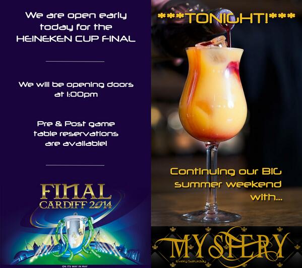 lab22cardiff's tweet image. Open from 1PM for #HeinekenCupFinal right though to late for tonight's MYSTERY! Glist/ reservations: @S_Carwardine