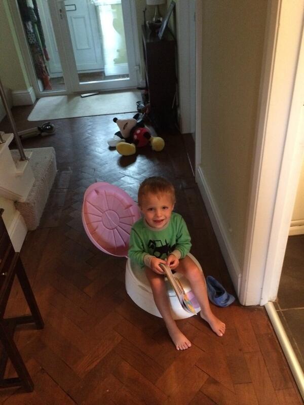 started potty training "but max not in the hall"