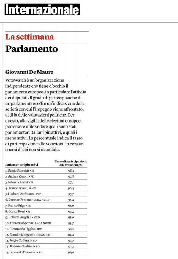 lbeche's tweet image. su @Internazionale i parlamentari italiani più presenti, @LDomenici nei primi posti 
#scriviDOMENICI x #europee2014