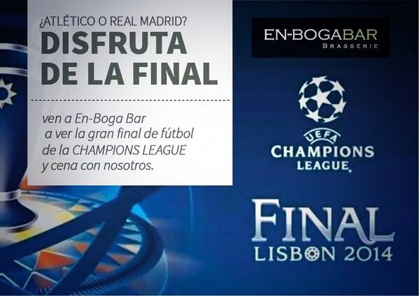Hoy en <a href="/enbogabar/">En-BogaBar</a> veremos la #FinalChampions en directo. Ven a cenar con nosotros.