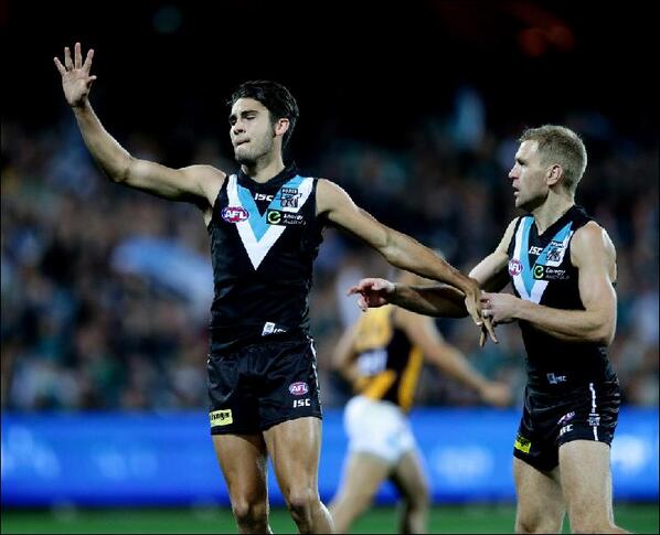 superfooty's tweet photo. How good is this bloke? Wingard does it all in a stunning first term #AFLPowerHawks @PAFC http://t.co/6o5ZIhOL2M http://t.co/vhluqA2CHn
