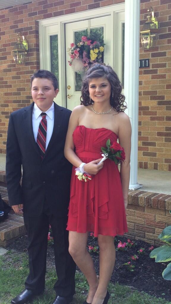 TeamTravis3's tweet photo. Travis and his date getting ready to go to the brms 8th grade class night😊 http://t.co/7ceBqsspHK